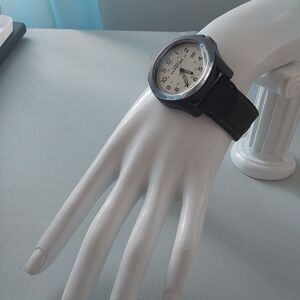 Timex Indiglo Expedition Brown Leather and Army Green Nylon Fabric Men's Watch